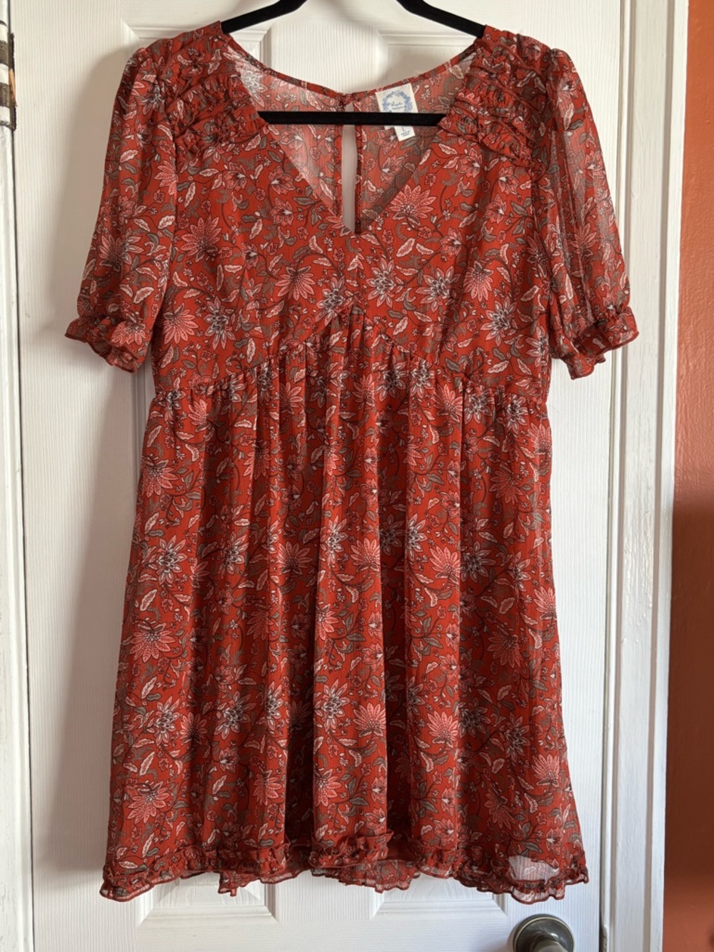 Francesca's Collections Rust Floral V-Neck  Dress